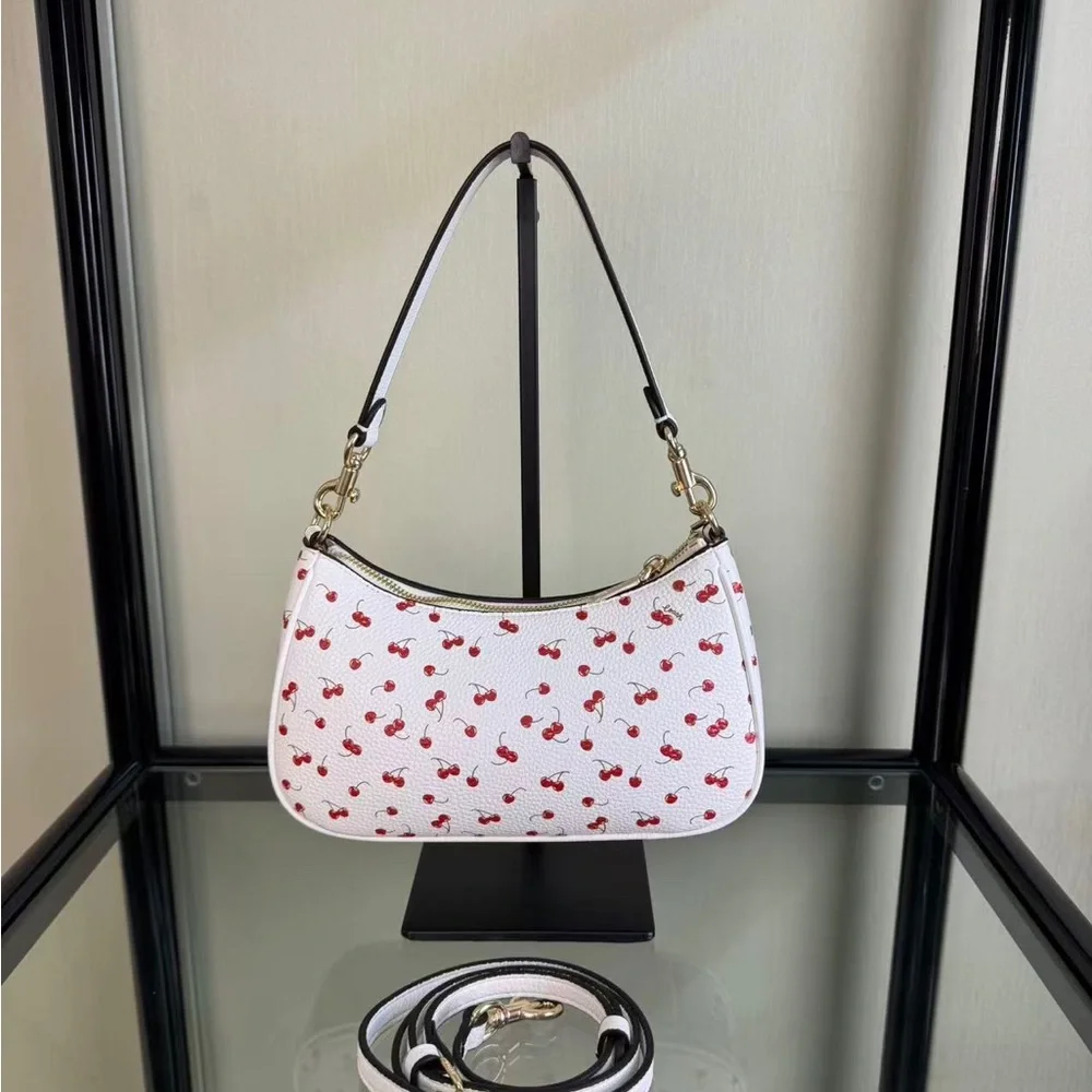 Coach White Leather Shoulder Bag with Red Cherry Print